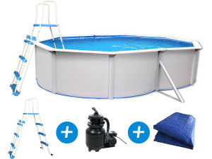 Piscina ovalada en acero - Aspecto blanco - "Caracas" - 4.90 x 3.60 x 1.2 m