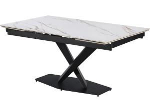 Mesa de comedor extensible de cerámica para 6 a 10 personas "Silence" - Blanco jaspeado dorado