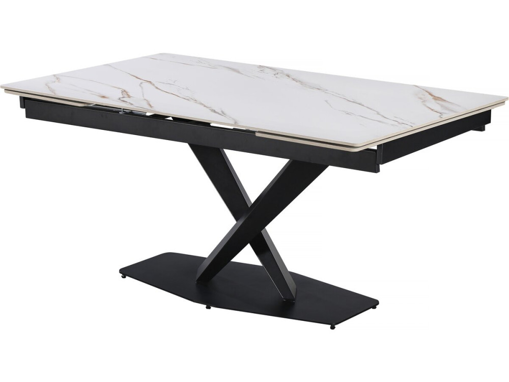 Mesa de comedor extensible de cerámica para 6 a 10 personas "Silence" - Blanco jaspeado dorado
