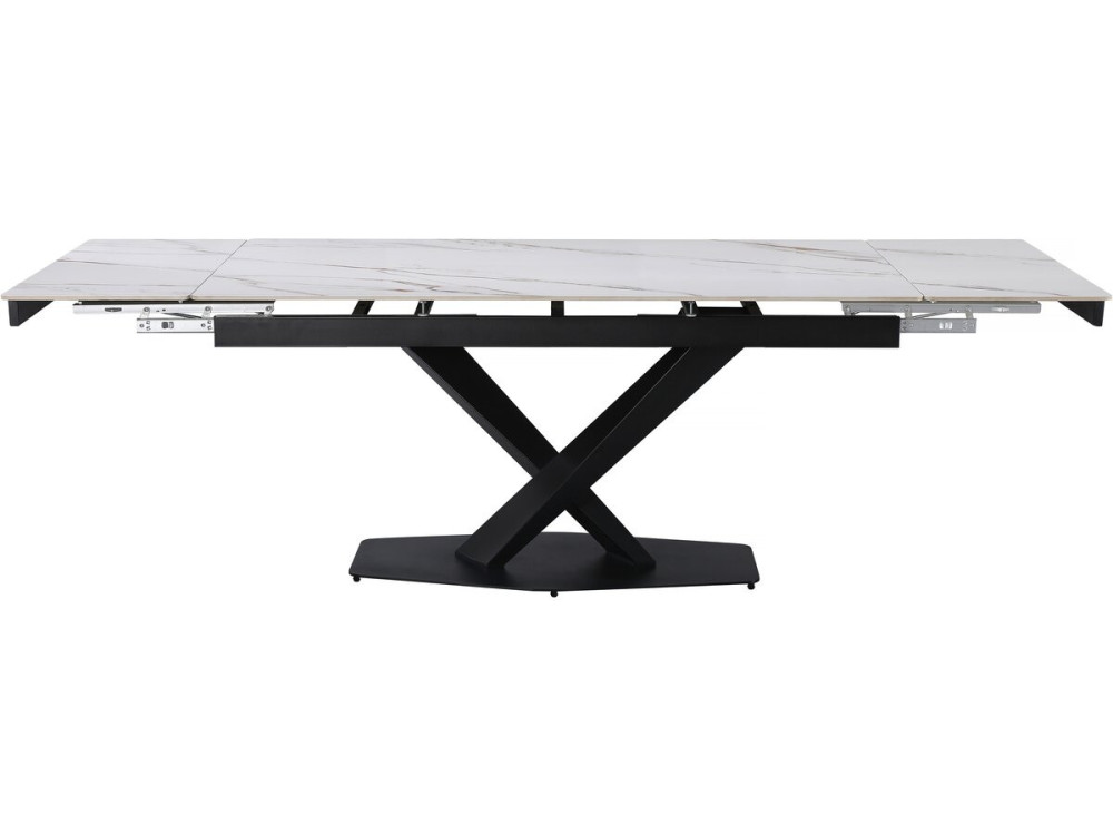 Mesa de comedor extensible de cerámica para 6 a 10 personas "Silence" - Blanco jaspeado dorado