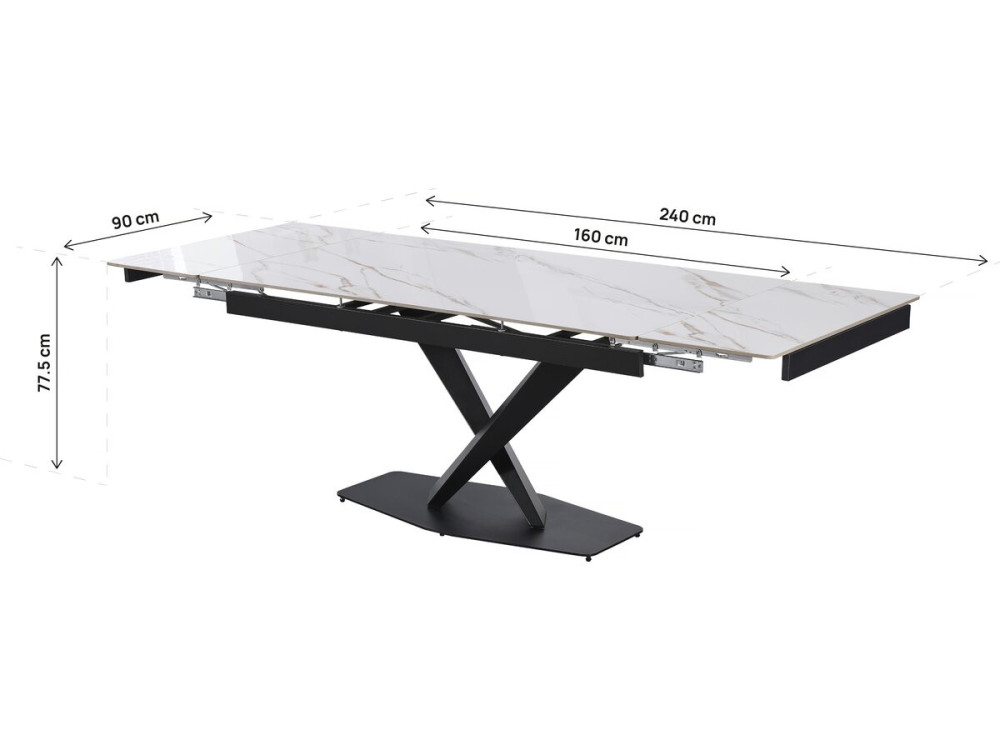Mesa de comedor extensible de cerámica para 6 a 10 personas "Silence" - Blanco jaspeado dorado
