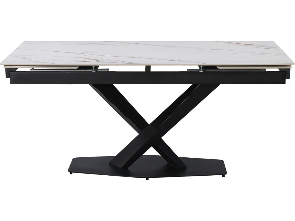 Mesa de comedor extensible de cerámica para 6 a 10 personas "Silence" - Blanco jaspeado dorado