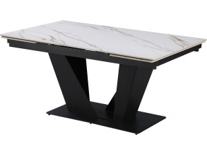 Mesa de comedor extensible de cerámica - 160/240 cm - 6 a 10 personas "Nova" - Blanco jaspeado dorado