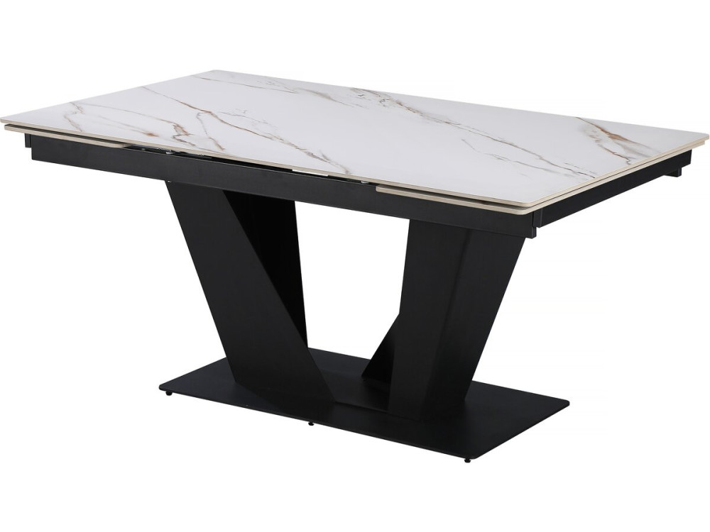 Mesa de comedor extensible de cerámica - 160/240 cm - 6 a 10 personas "Nova" - Blanco jaspeado dorado
