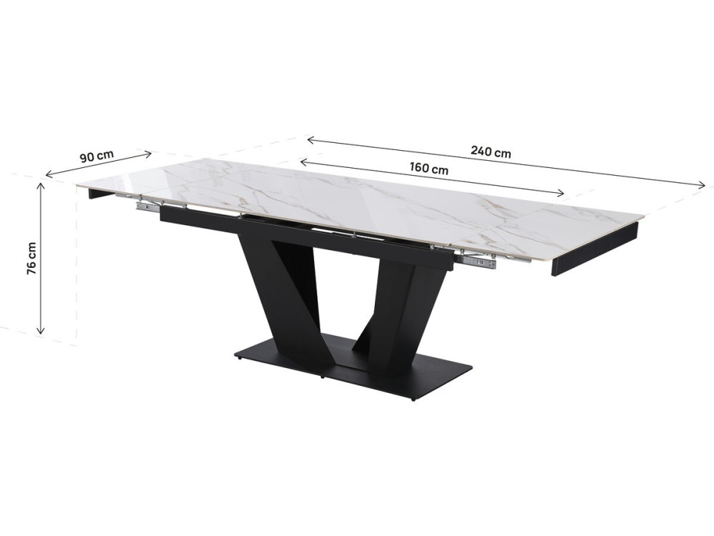 Mesa de comedor extensible de cerámica - 160/240 cm - 6 a 10 personas "Nova" - Blanco jaspeado dorado