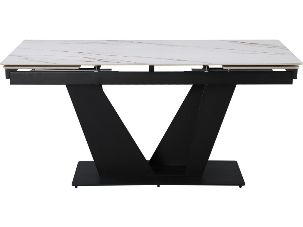 Mesa de comedor extensible de cerámica - 160/240 cm - 6 a 10 personas "Nova" - Blanco jaspeado dorado