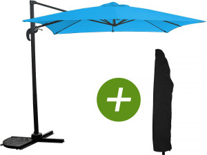 Sombrilla de jardin "Soleil" - Cuadrada - 2.5 x 2.5 m - Azul + Funda protectora