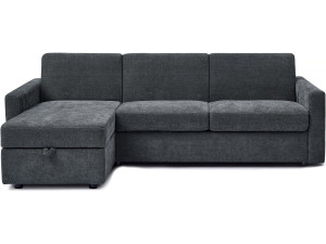 Sofá cama esquinero reversible "Celia" con mecanismo convertible exprés, tapizado en tela, 3 plazas, Gris