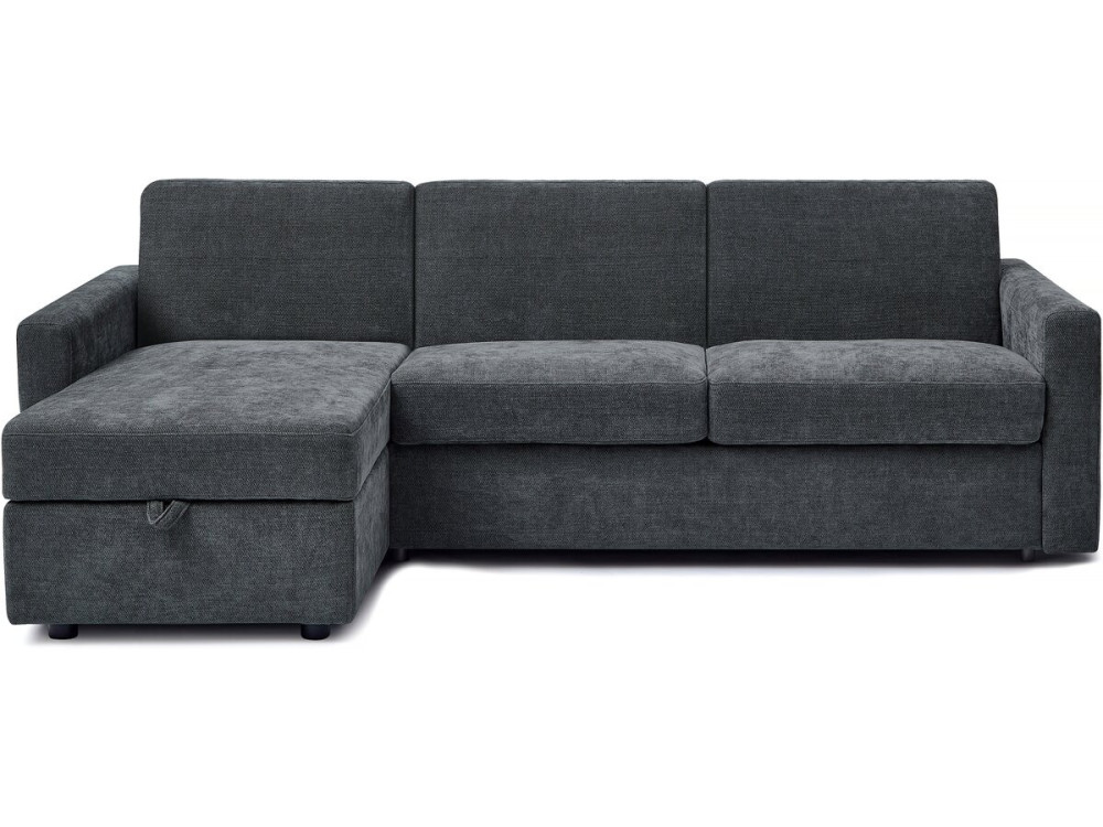 Sofá cama esquinero reversible "Celia" con mecanismo convertible exprés, tapizado en tela, 3 plazas, Gris