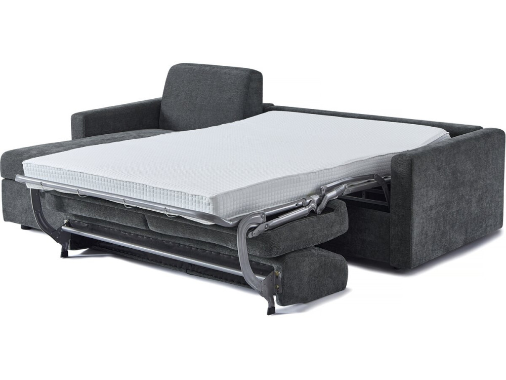Sofá cama esquinero reversible "Celia" con mecanismo convertible exprés, tapizado en tela, 3 plazas, Gris