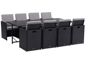 Comedor de jardín en resina trenzada Chicago 8 - Atlanta - Negro - 8 plazas