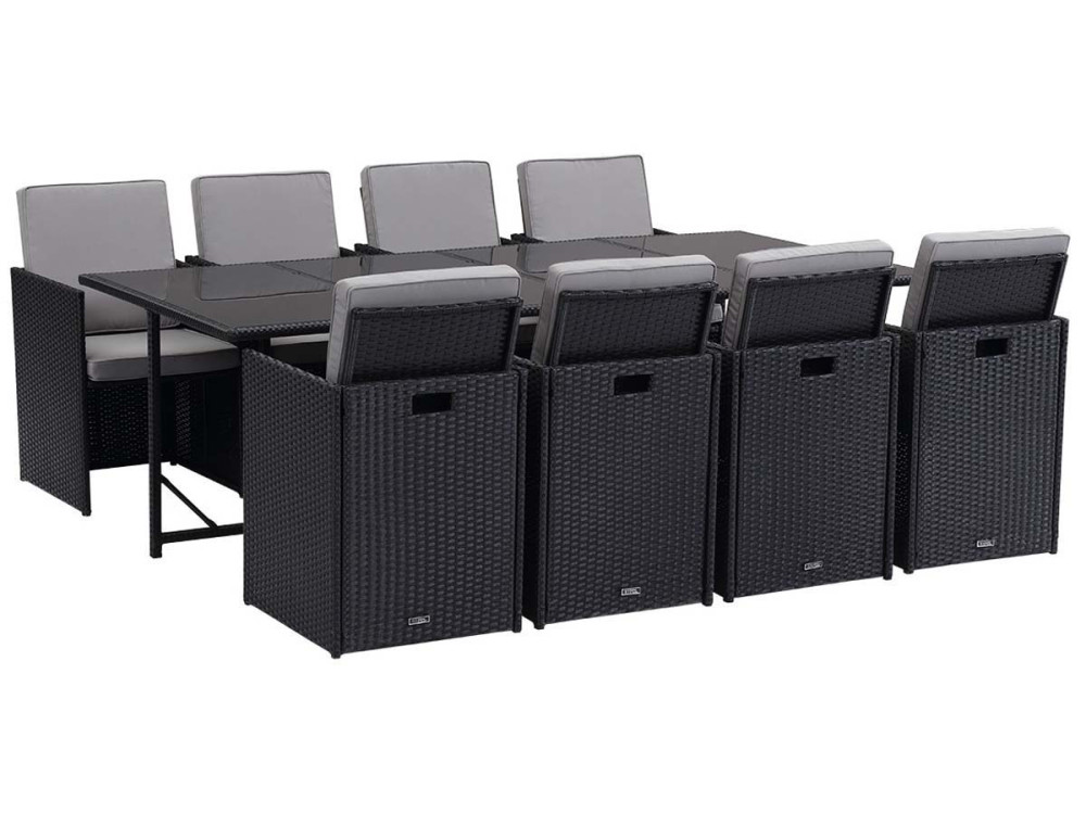 Comedor de jardín en resina trenzada Chicago 8 - Atlanta - Negro - 8 plazas