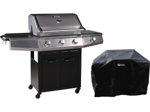 Barbacoa a gas con LED "Bingo 4" - 4 quemadores (1 lateral) - 14kW + Funda de protección- Negro