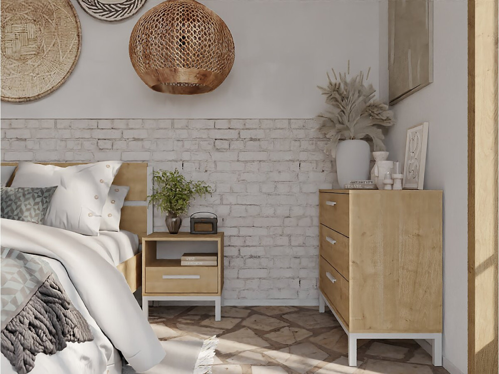 Mesita de noche Craft - Madera - 1 Cajón - Marrón/Blanco