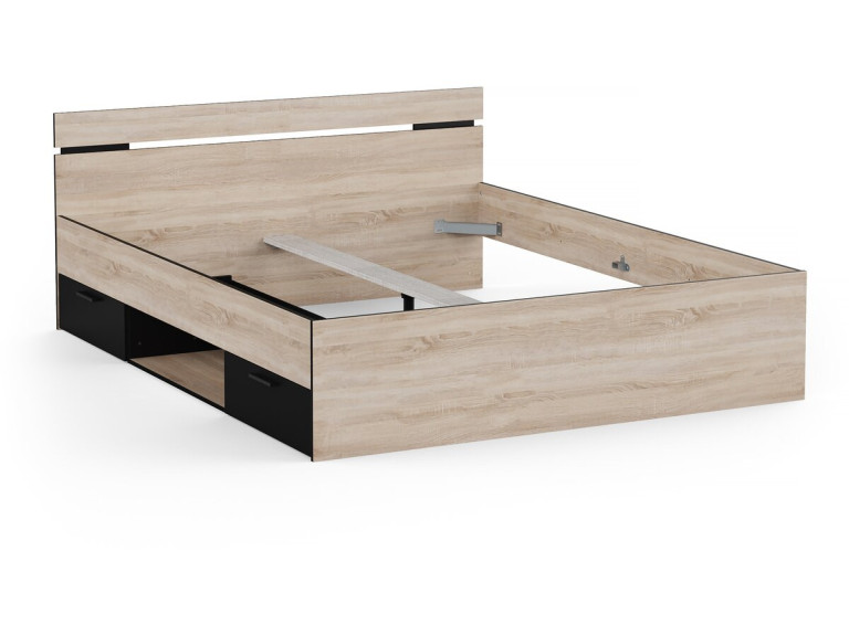 Cama doble de madera "Michigan" - 160 x 200 cm - Beige