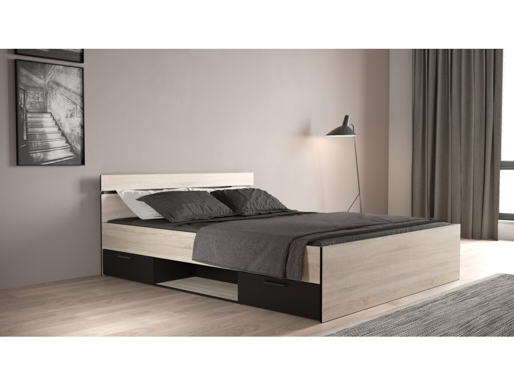 Cama doble de madera "Michigan" - 160 x 200 cm - Beige