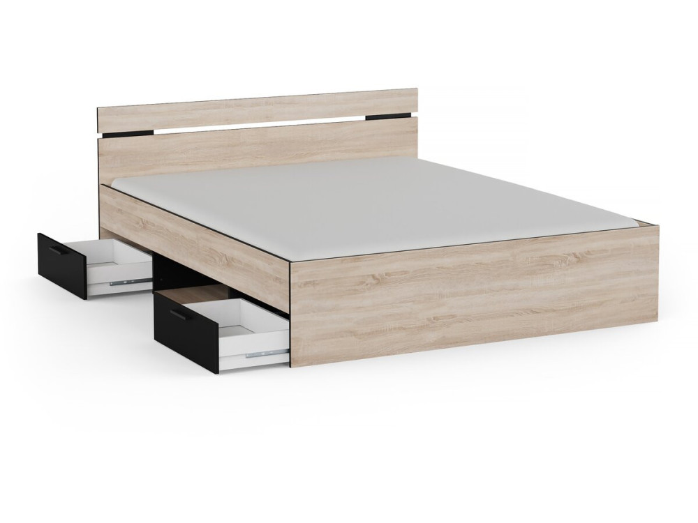 Cama doble de madera "Michigan" - 160 x 200 cm - Beige