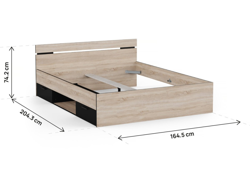 Cama doble de madera "Michigan" - 160 x 200 cm - Beige