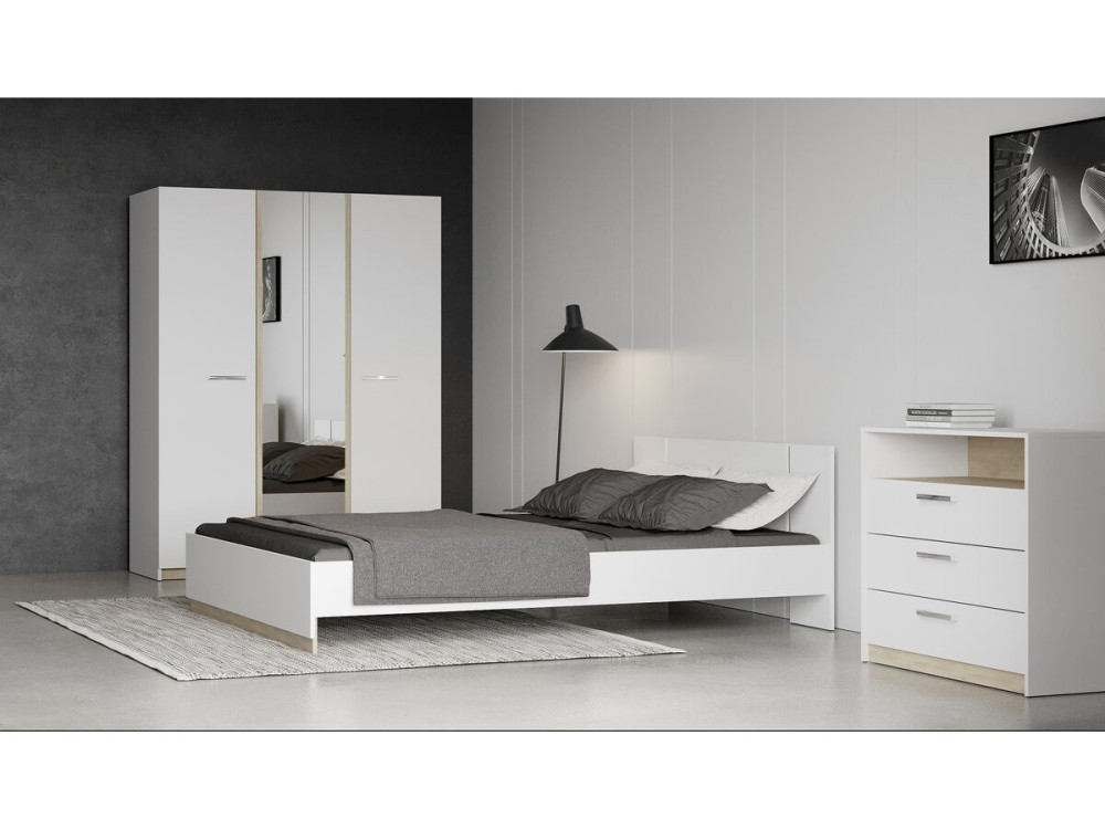 Cama doble de madera Watson - 140 x 200 cm - Blanco