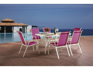 Conjunto De Jardín Mesa + 6 sillas de Textileno "Córdoba" - Fuschia 2