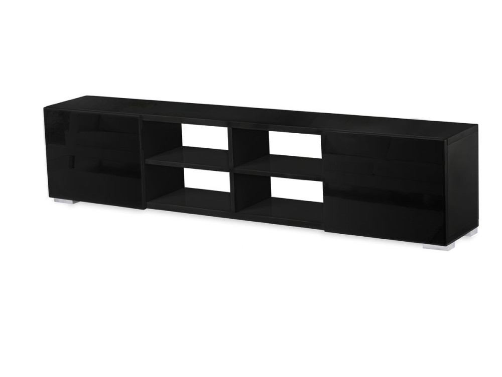 Mueble TV "Alicia" en MDF lacado negro - 4 nichos y 2 puertas