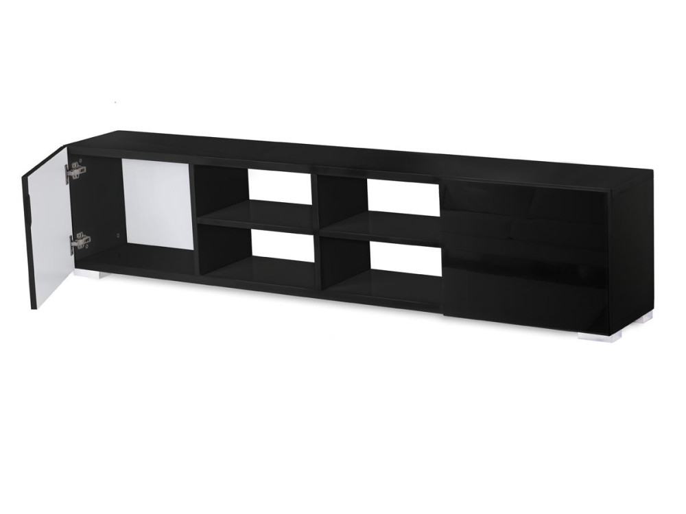 Mueble TV "Alicia" en MDF lacado negro - 4 nichos y 2 puertas