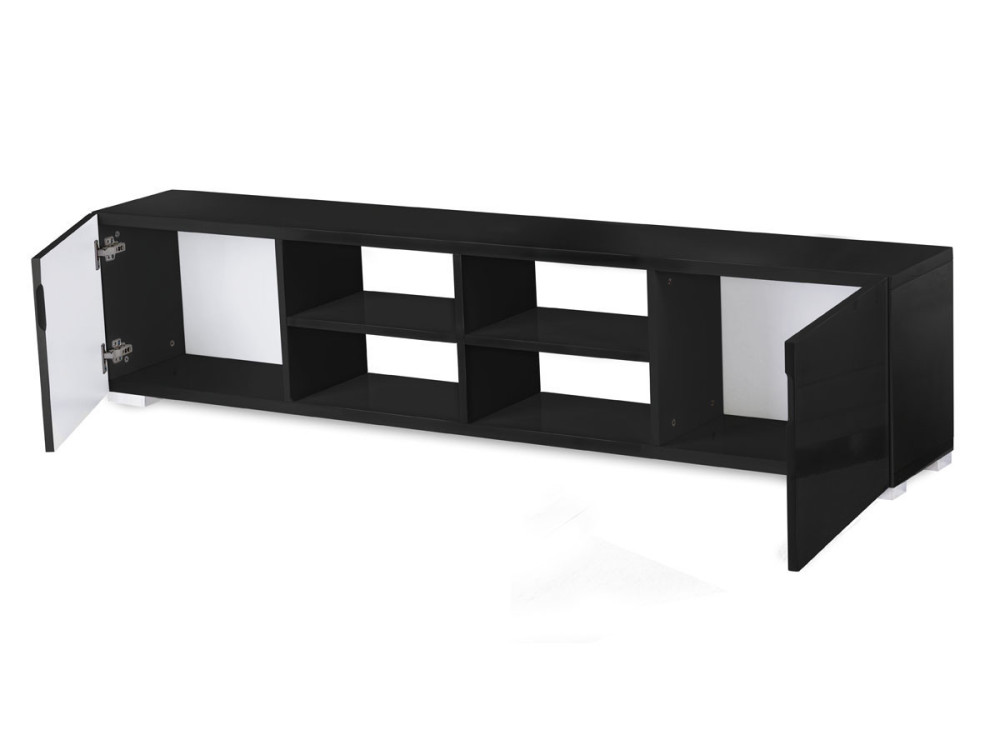 Mueble TV "Alicia" en MDF lacado negro - 4 nichos y 2 puertas