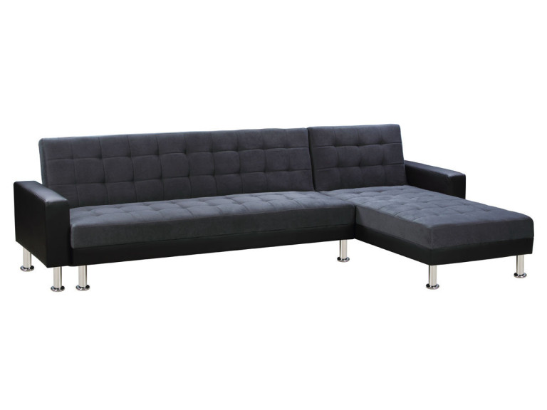 Sofá esquinero convertible y reversible "Theo" - 5 plazas - Negro y gris