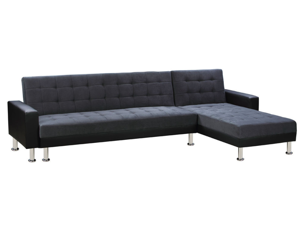Sofá esquinero convertible y reversible "Theo" - 5 plazas - Negro y gris