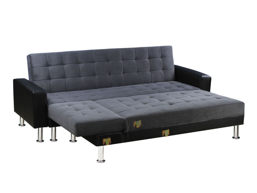 Sofá esquinero convertible y reversible "Theo" - 5 plazas - Negro y gris