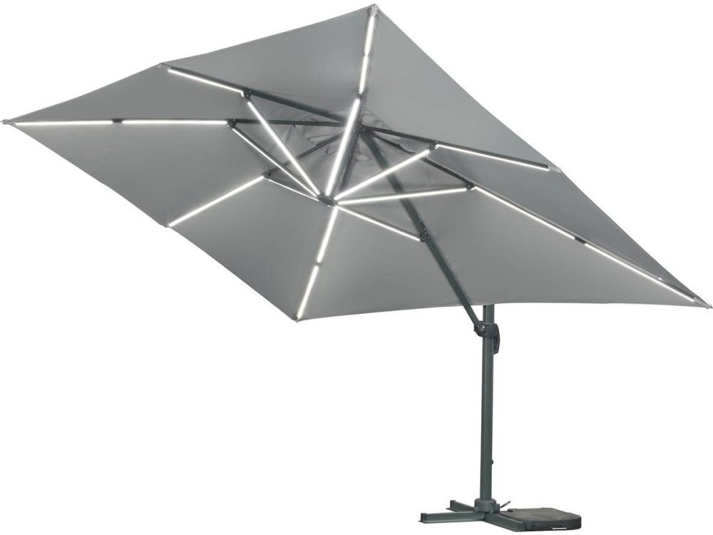 Parasol de jardin LED Alu "Sun 3 Luxe" - Cuadrado -  3 x 3 m - Gris