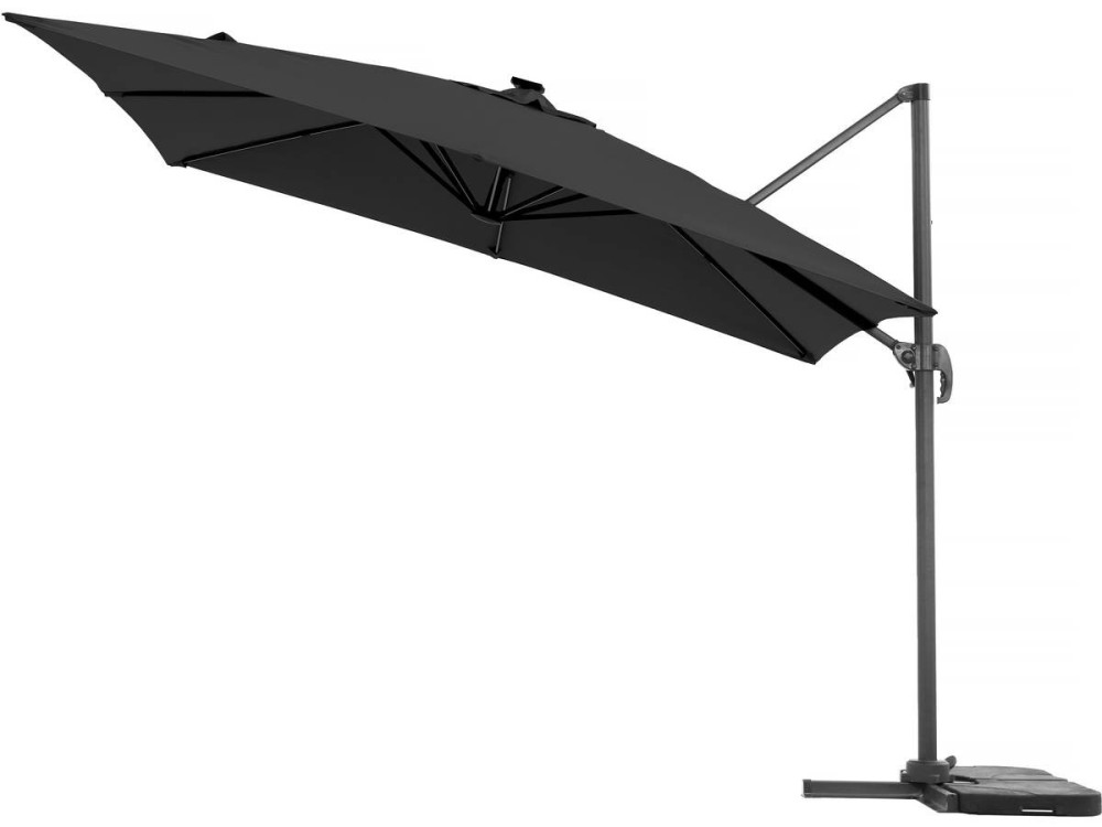 Sombrilla de jardin deportada LED aluminio "Sun 4 Luxe" - Rectángulo - 3 x 4 m - Negro + Pesas incluidas