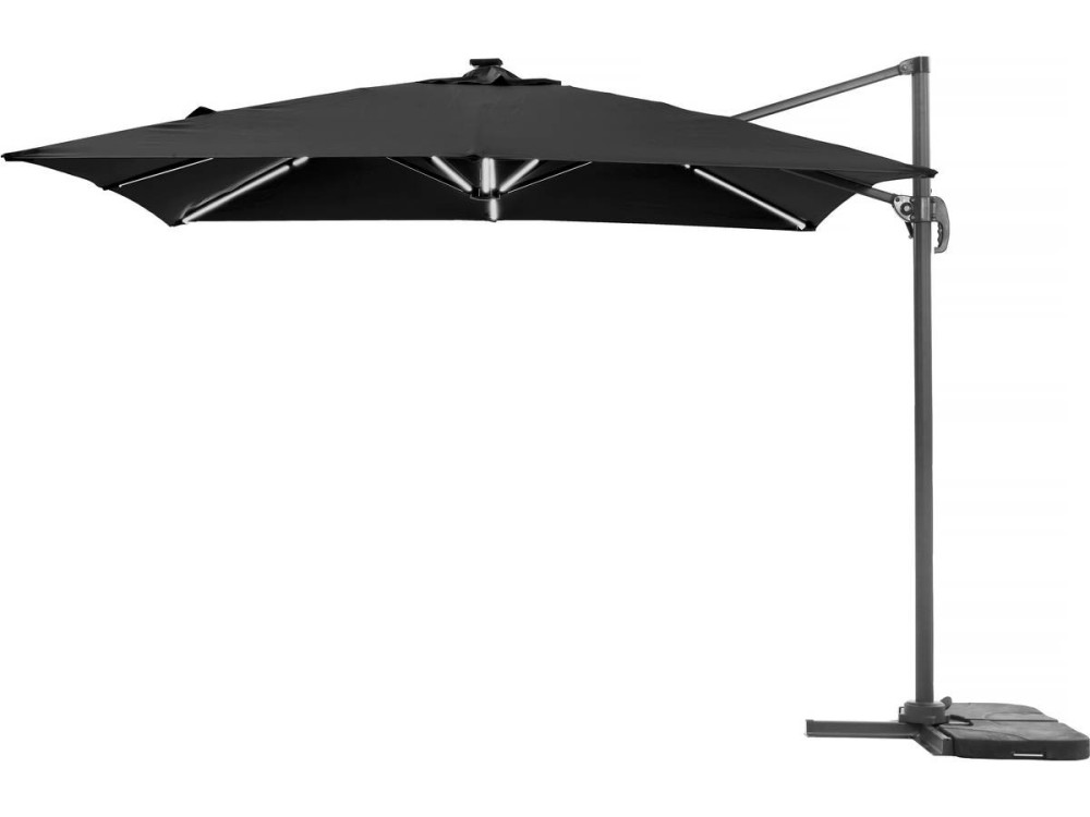 Sombrilla de jardin deportada LED aluminio "Sun 4 Luxe" - Rectángulo - 3 x 4 m - Negro + Pesas incluidas