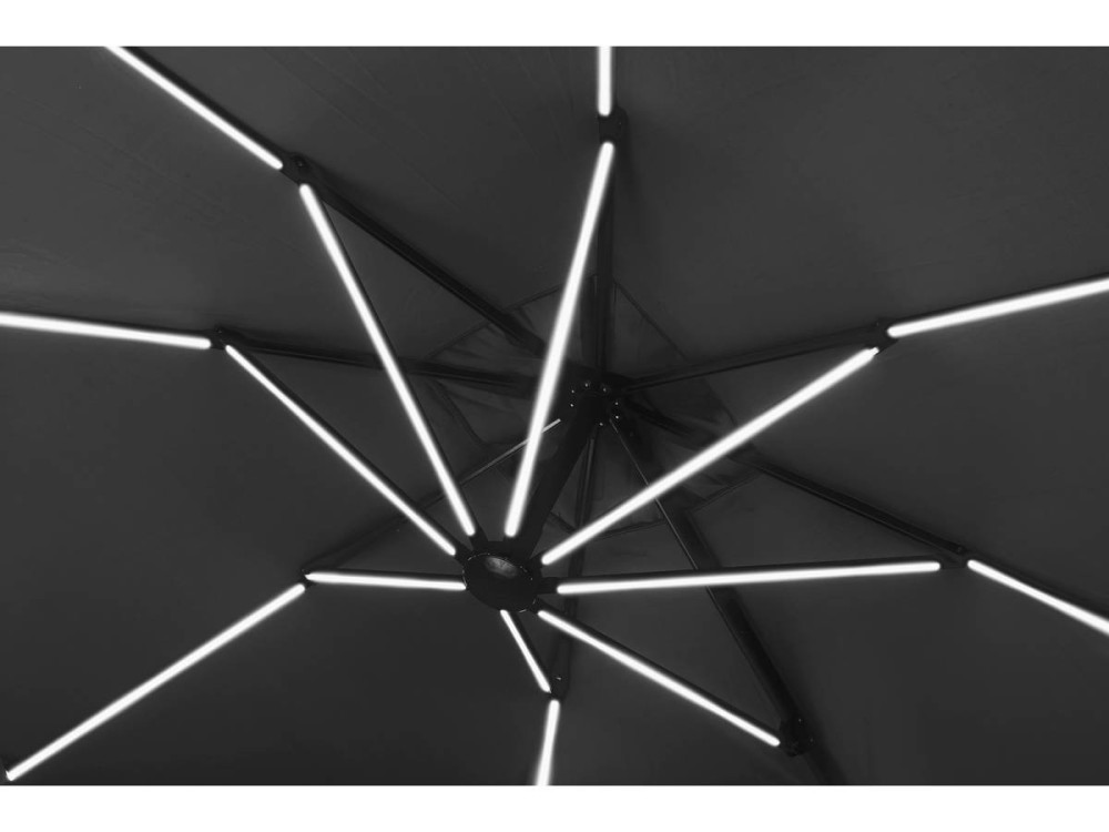 Sombrilla de jardin deportada LED aluminio "Sun 4 Luxe" - Rectángulo - 3 x 4 m - Negro + Pesas incluidas