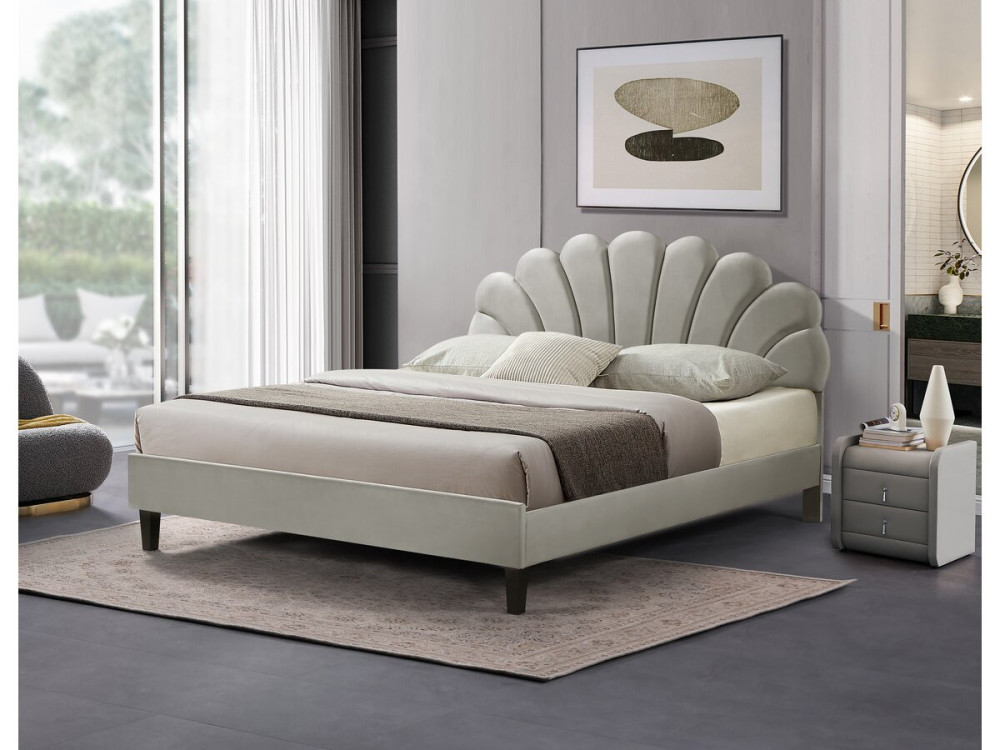 Cama "Manon" de terciopelo - 160 x 200 cm - Gris