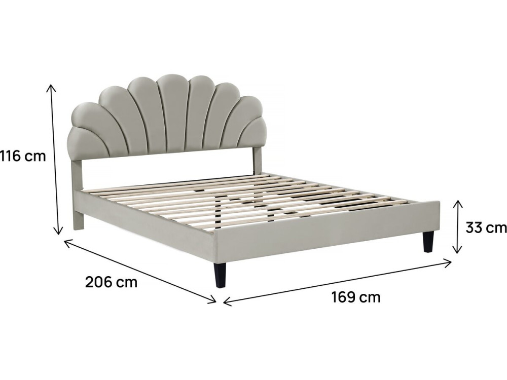 Cama "Manon" de terciopelo - 160 x 200 cm - Gris