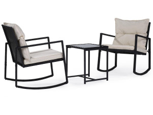 Conjunto de muebles de jardín "Sami" con mecedoras - Negro/beige