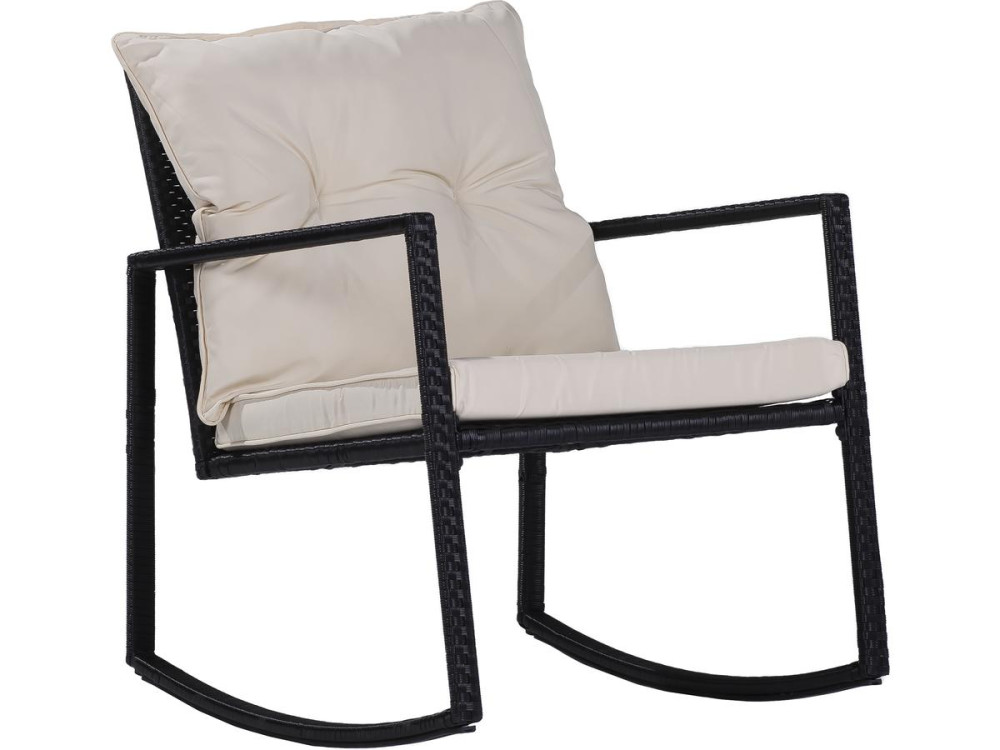 Conjunto de muebles de jardín "Sami" con mecedoras - Negro/beige