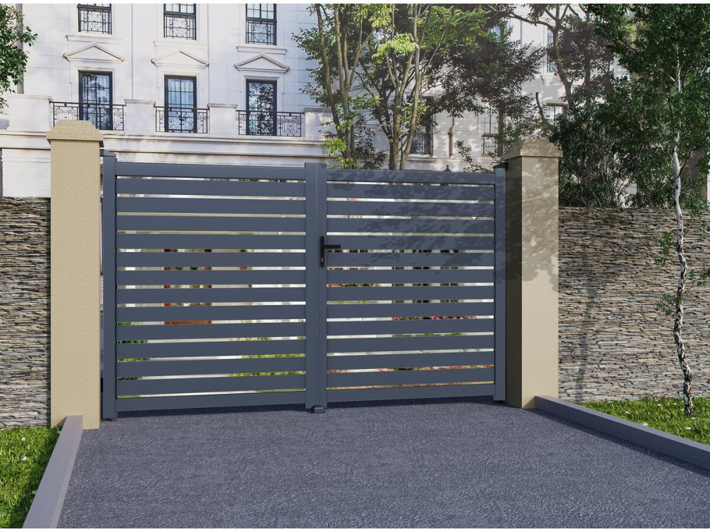 Puerta de aluminio semiperforada «Julien» - 300 x 180 cm - Gris