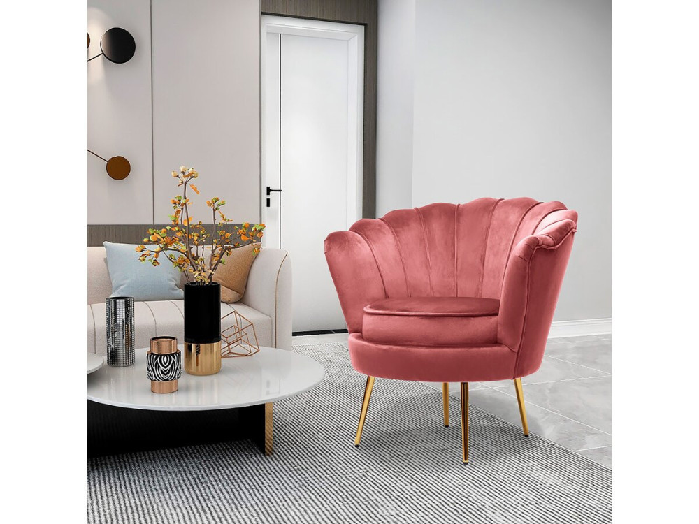 Sillón de terciopelo "Floria" - 70 x 73 x 76 cm - Rosa
