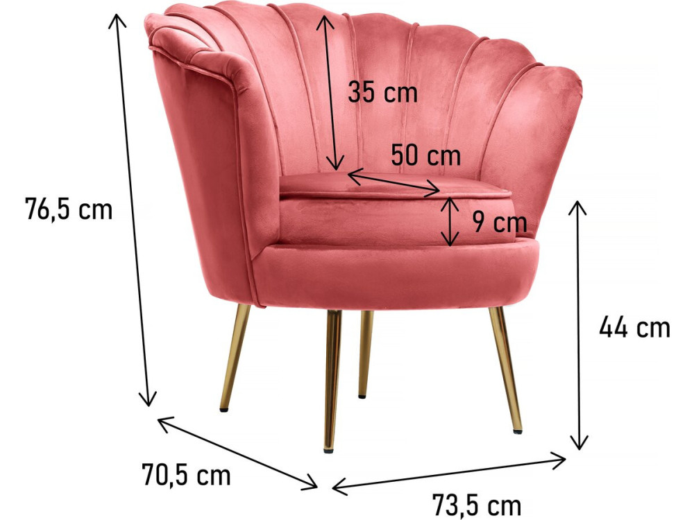 Sillón de terciopelo "Floria" - 70 x 73 x 76 cm - Rosa