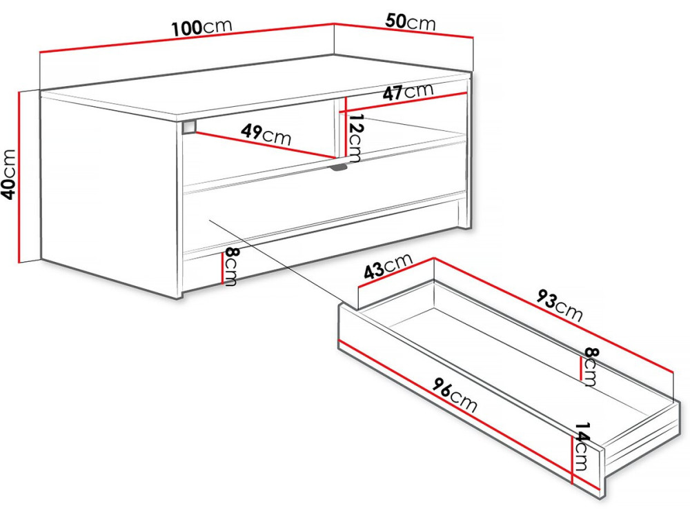 Mesa de centro Tireno 1SZ blanca 100 cm X 40 cm X 50 cm