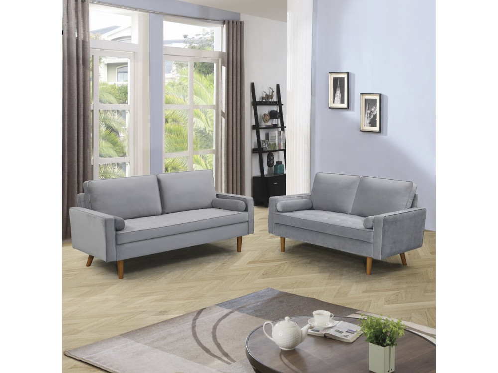 Sofá terciopelo "Yannick" - 82 x 179 x 86 cm - 3 plazas - Gris claro
