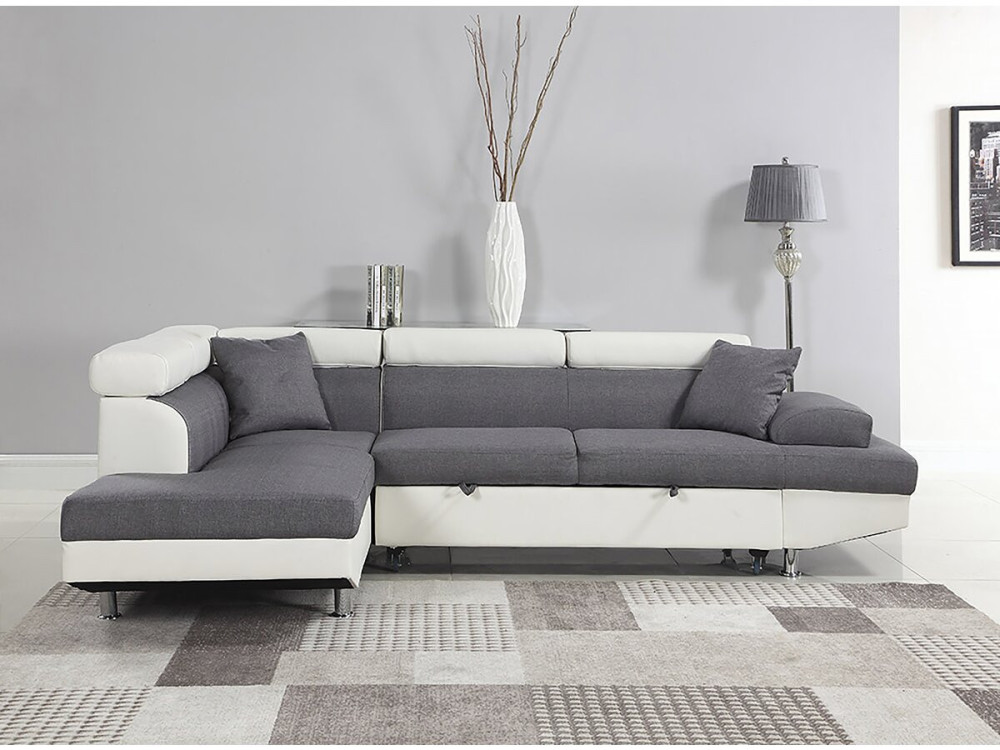Sofá esquinero "Sophia luxe" - Blanco/ Gris - Esquina izquierda