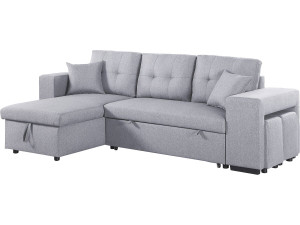Sofá cama esquinero "Noah" de tela - 4 plazas - Gris claro