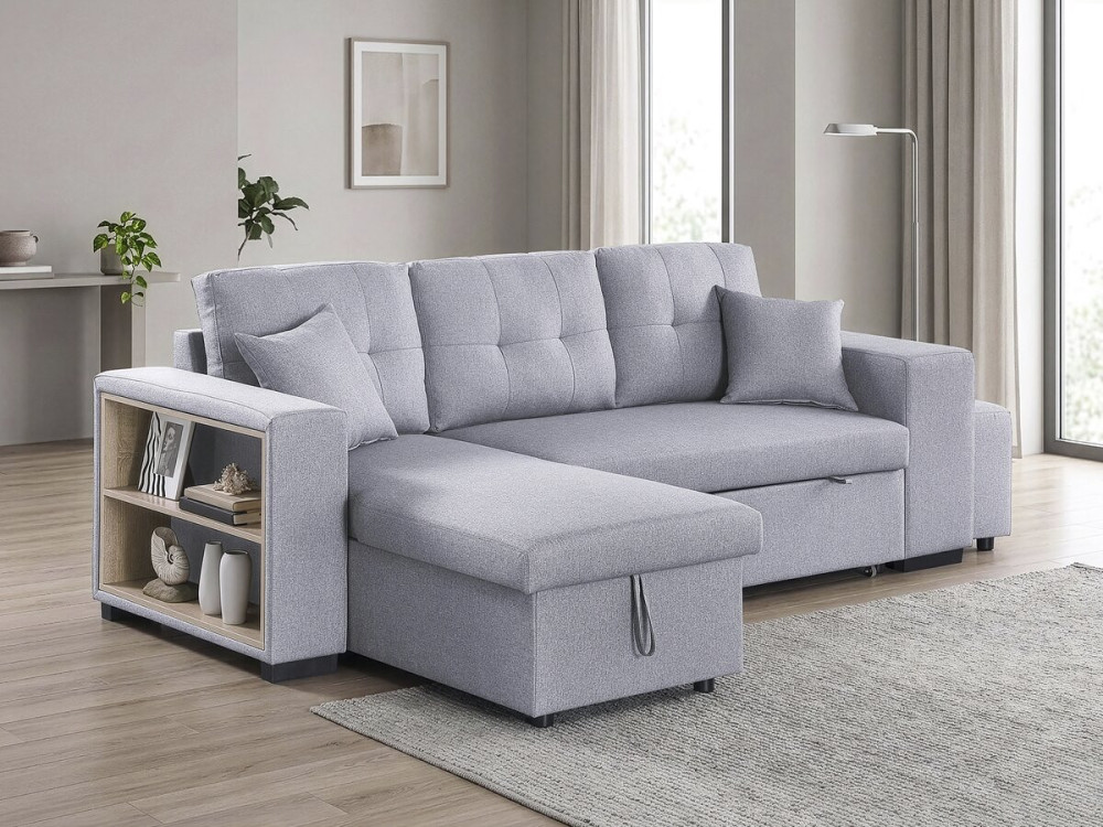 Sofá cama esquinero "Noah" de tela - 4 plazas - Gris claro