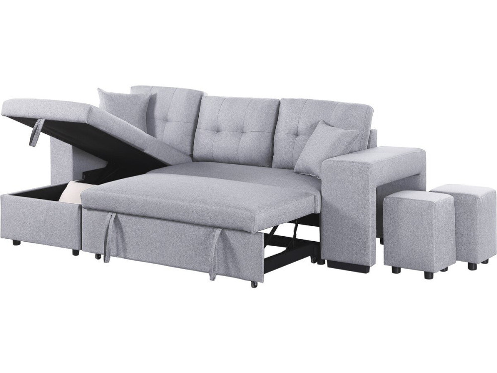 Sofá cama esquinero "Noah" de tela - 4 plazas - Gris claro