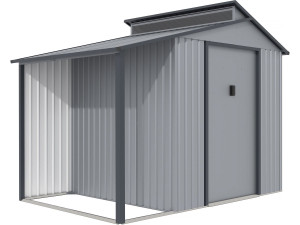 Caseta de metal con pergola "Madras" - 5.64 m² - Gris, Caseta de metal con pergola "Madras" - 5.64 m² - Gris
