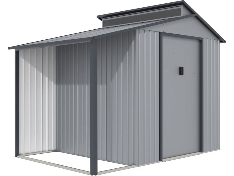 Caseta de metal con pergola "Madras" - 5.64 m² - Gris, Caseta de metal con pergola "Madras" - 5.64 m² - Gris