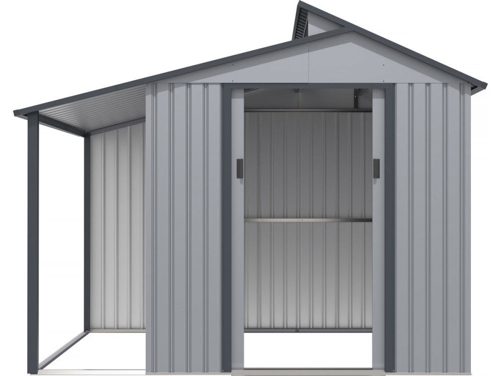 Caseta de metal con pergola "Madras" - 5.64 m² - Gris, Caseta de metal con pergola "Madras" - 5.64 m² - Gris
